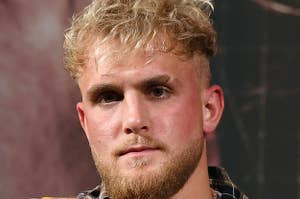 Jake Paul at a boxing match press conference in March 2021
