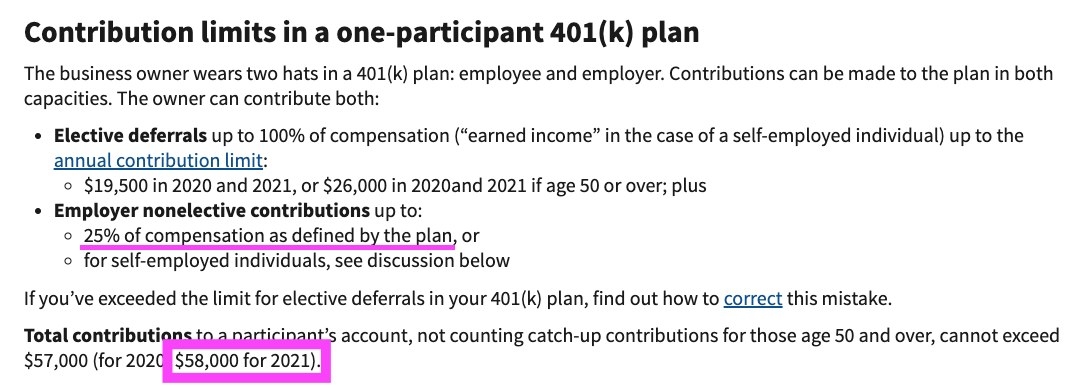 Screenshot of Solo 401k plan