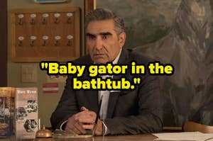 "Baby gator in the bathtub" over a stressed hotel desk employee