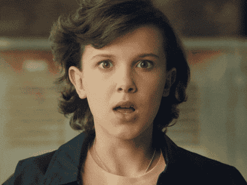 Millie Bobby Brown reacting with mind blown