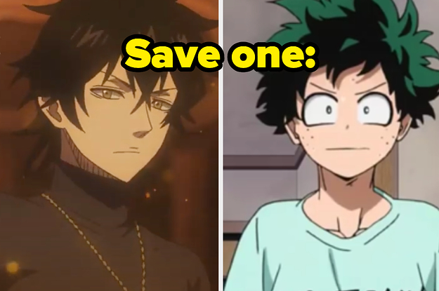 Two Anime characters are facing each other labeled, "Save one:"