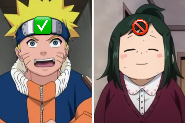 An Anime character is on the left labeled with a check mark emoji and another on the right with a skip emoji