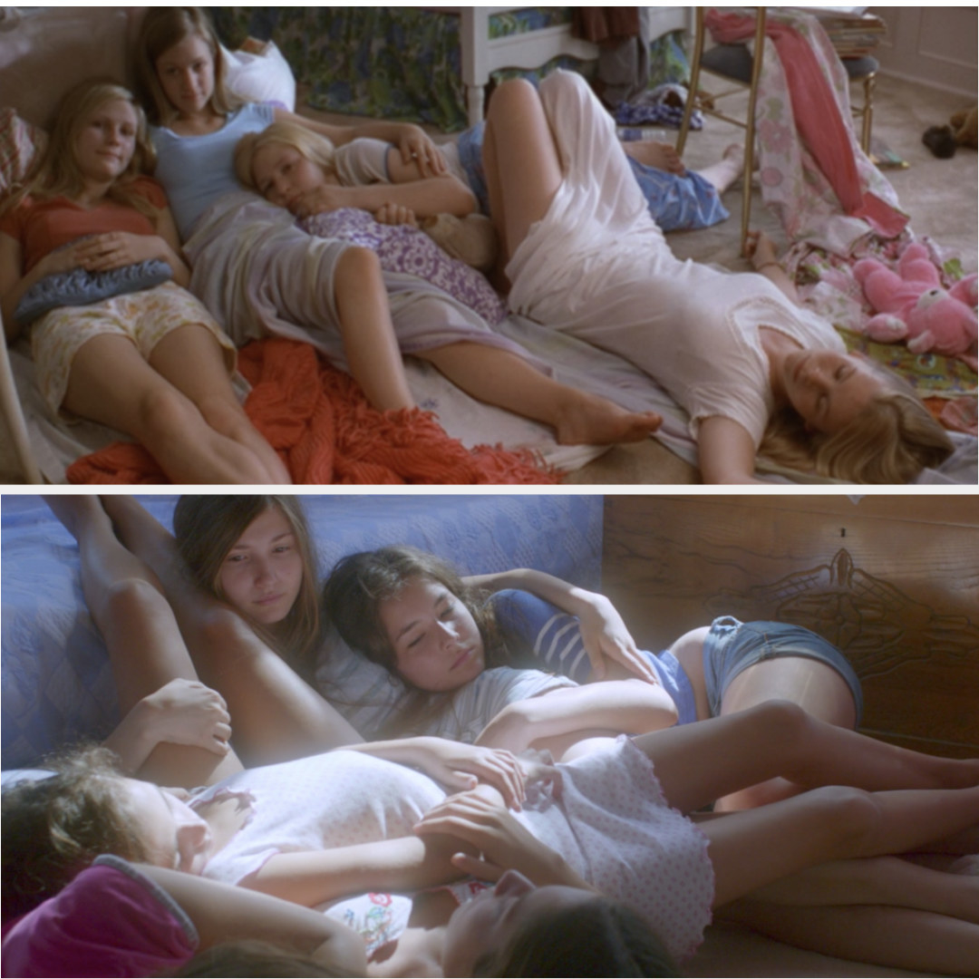 The women in &quot;The Virgin Suicides&quot; laying down in their pajamas against each other; the women of &quot;Mustang&quot; doing the same thing