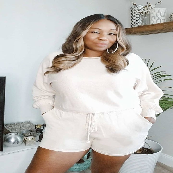 Reviewer wearing the ivory set