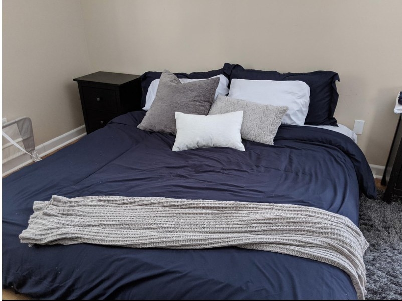 A blue duvet cover in a reviewer&#x27;s home