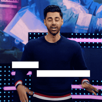 Hasan Minhaj waves gestures his hands and says &quot;We love this stuff&quot;