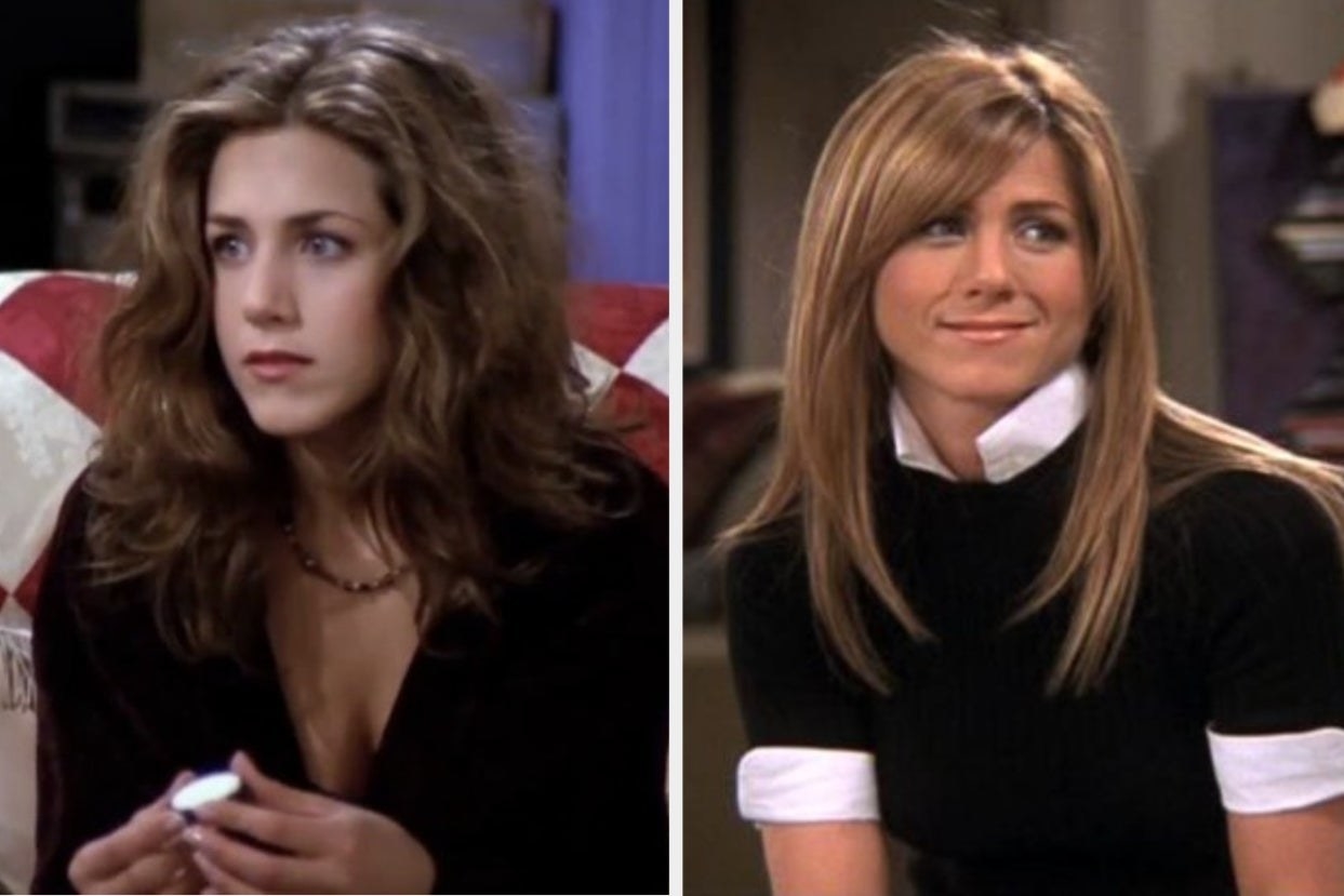 Rachel with wavy hair and with straight hair 