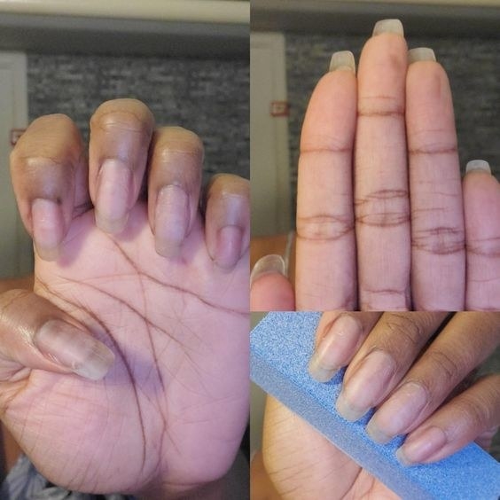 Reviewer's picture of their rounded nails after using the buffer