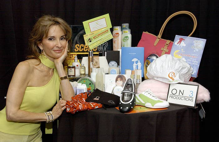 susan lucci with a bunch of free shit