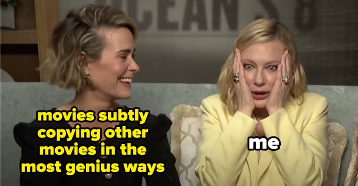 Sarah Paulson and Cate Blanchett doing an interview for &quot;Ocean&#x27;s 8&quot;