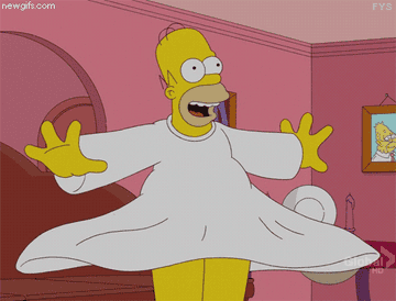 a gif of Home from &quot;The Simpsons&quot; twirling in a long sleeve white dress 
