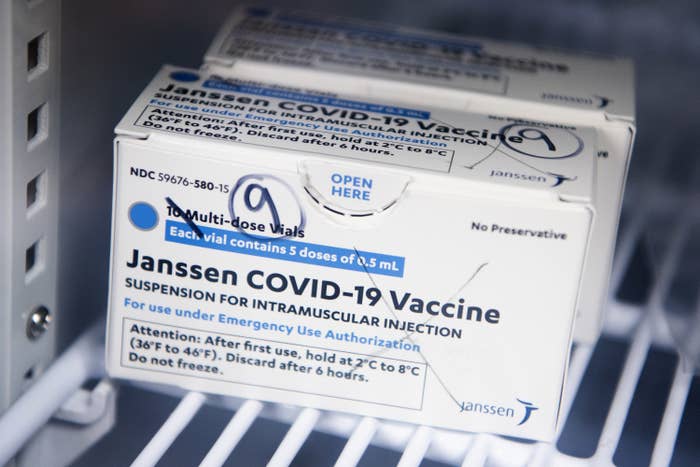 Boxes of Janssen COVID-19 vaccines