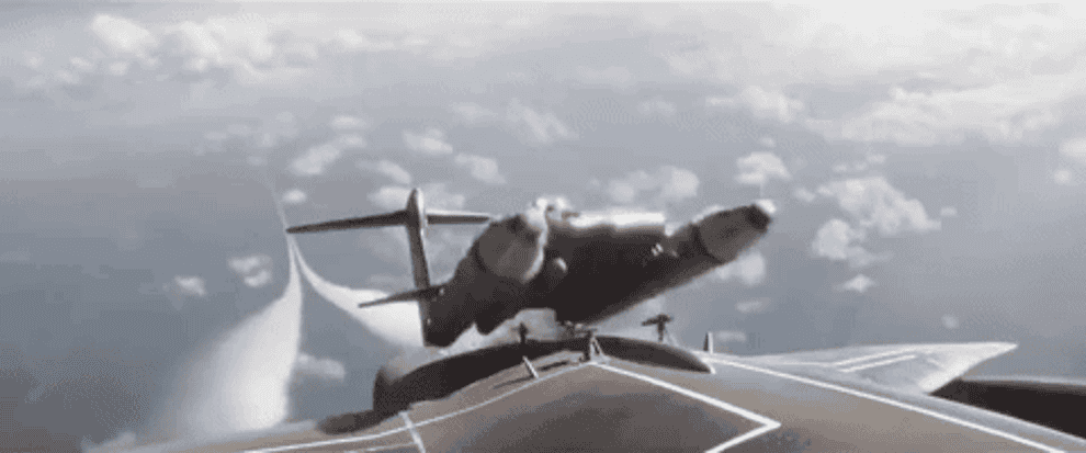 A car built to look like a spaceship is launched into the atmosphere from a plane