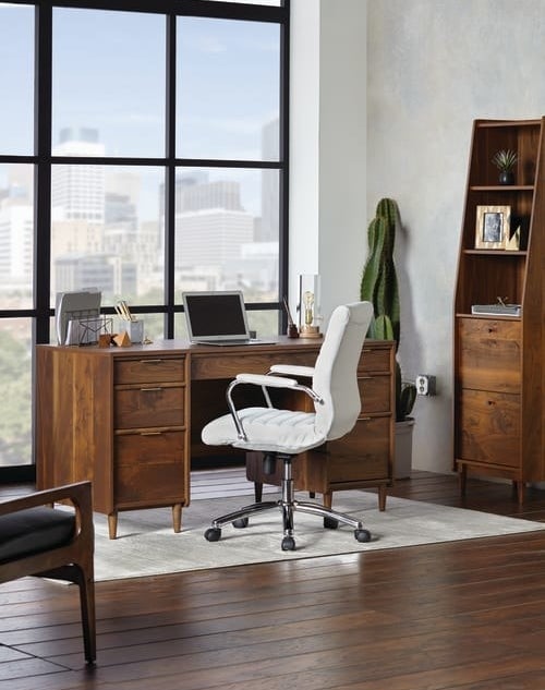 white leather desk chair
