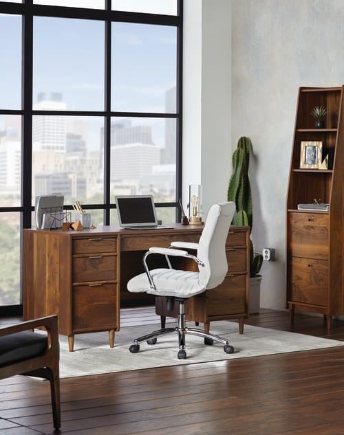 white leather desk chair