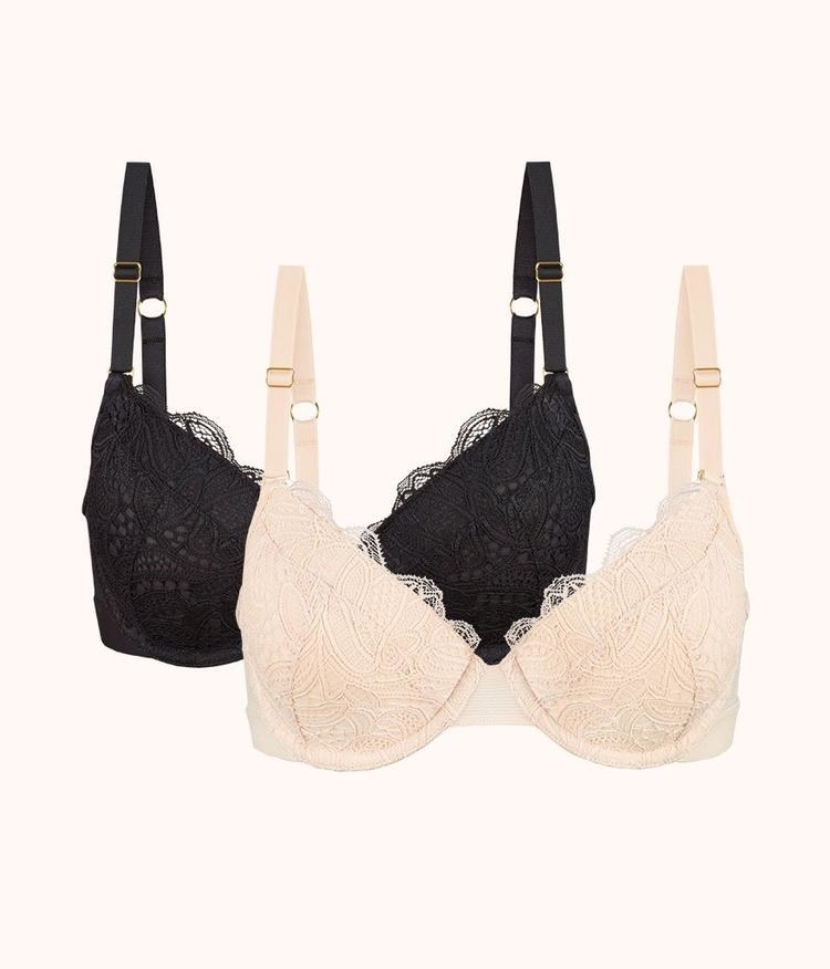 black and blush lace bras