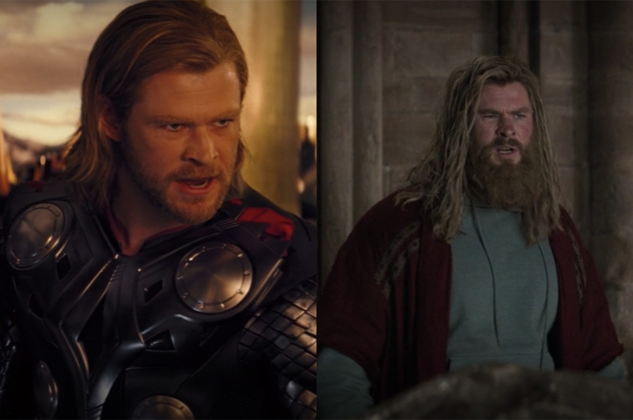 Thor grew out his hair and beard and had a different body type in Endgame
