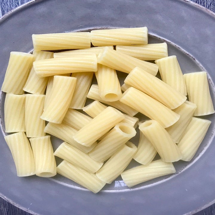 Cooked pasta on a plate.