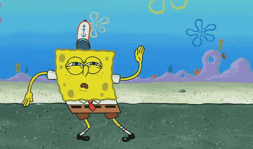 Spongebob dancing awkwardly in the street 