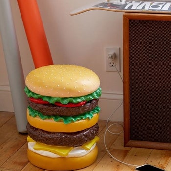 A double cheeseburger stool