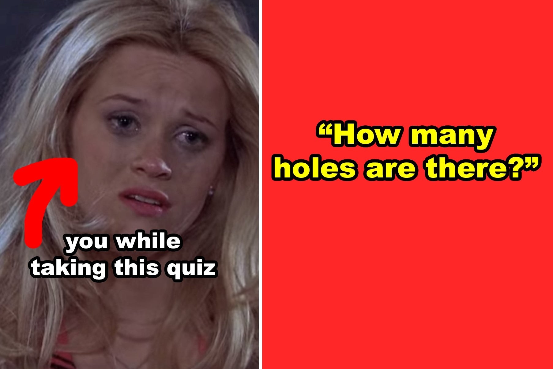 Confused Elle Woods with the words &quot;you while taking this quiz&quot; 