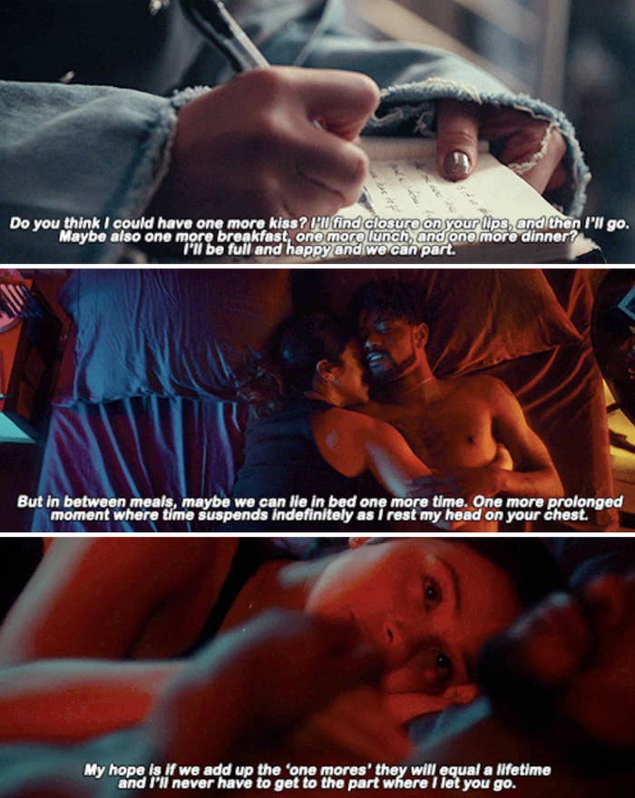 Jenny writing: "Do you think I could have one more kiss? I'll find closure on your lips, and then I'll go"
