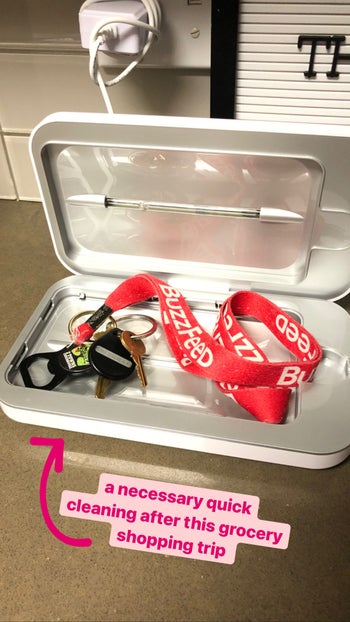 A set of keys in the sanitizer with the caption 