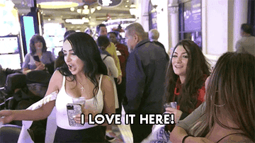 Gif of Deena from &quot;Jersey Shore&quot; saying &quot;I love it here&quot;