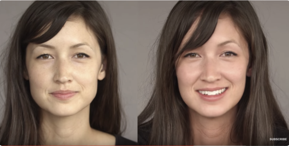 A woman&#x27;s face is redder and happier after a few drinks