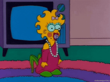 An animated gif of baby wearing clothes from the simpsons 