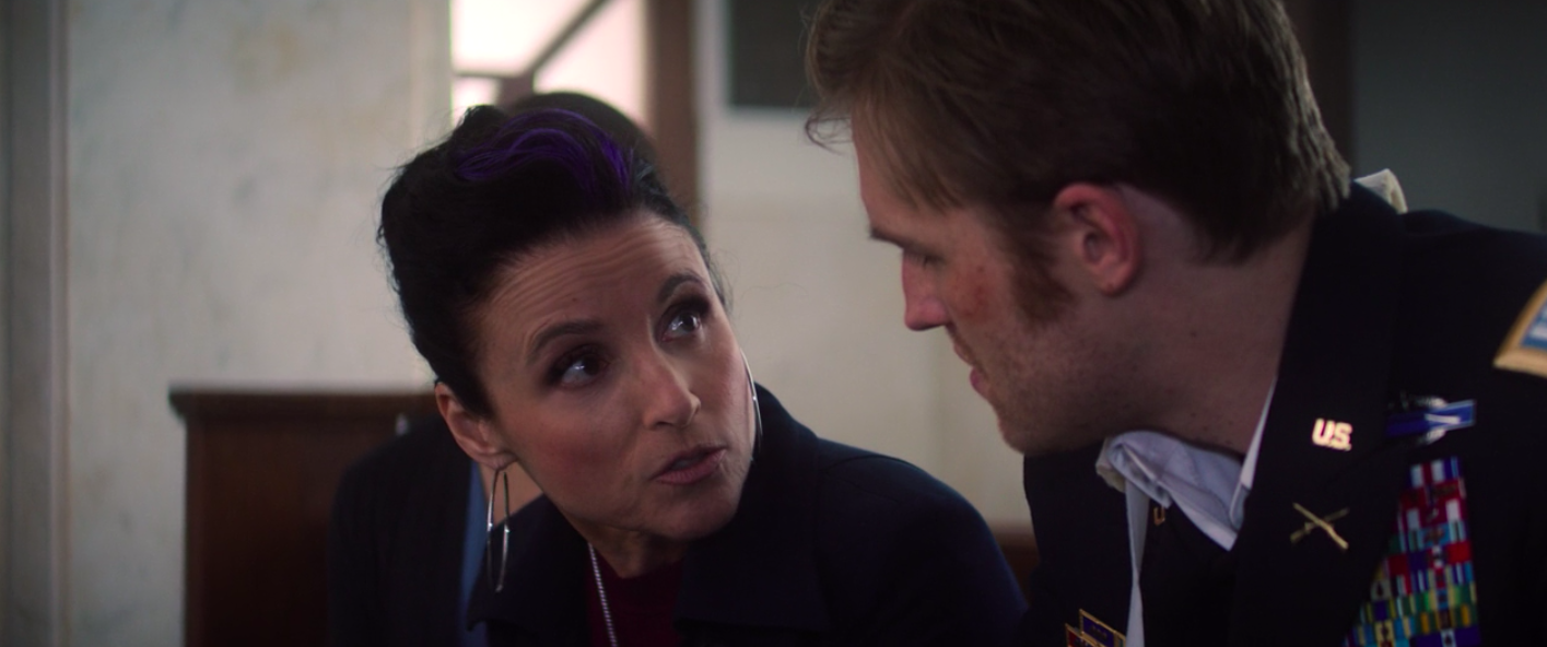 Julia Louis-Dreyfus talking to Fake Captain America