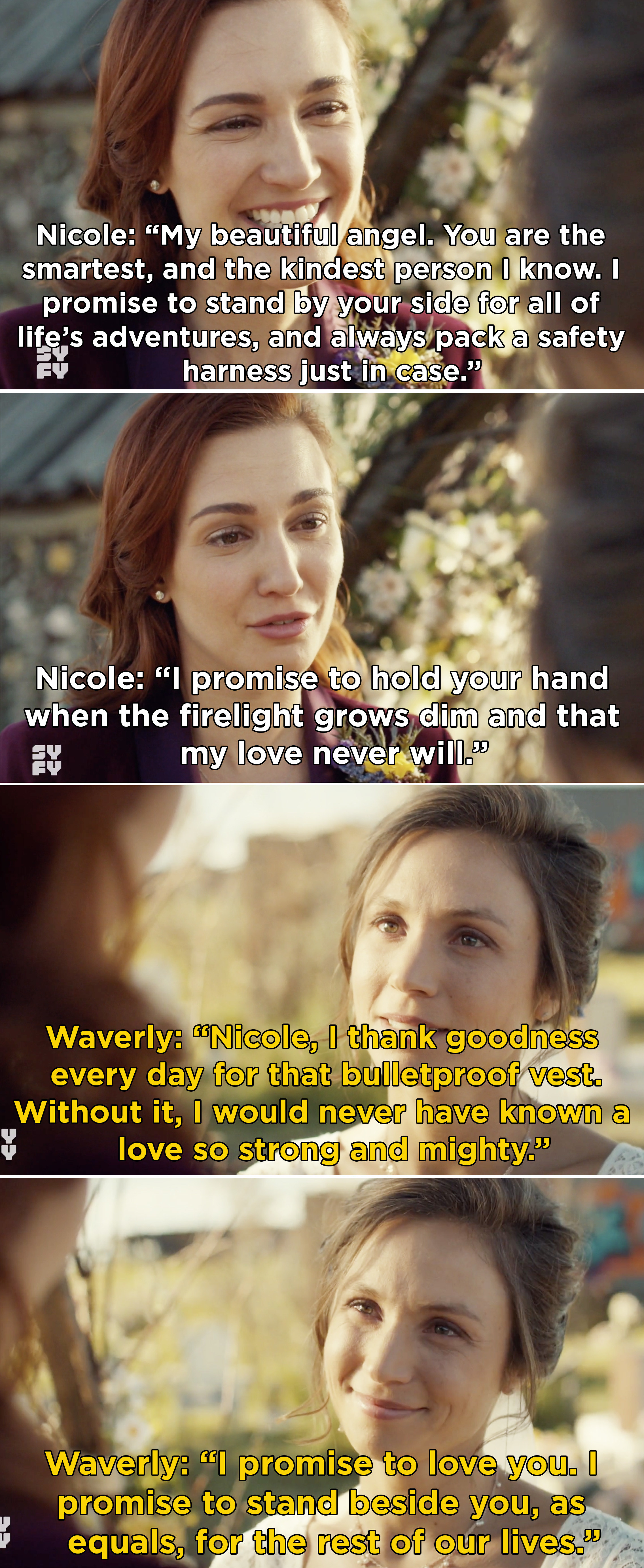 Nicole and Waverly saying their vows at their wedding
