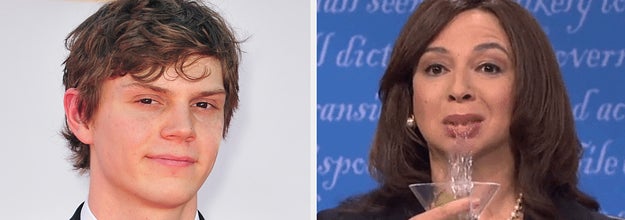 Evan Peters, next to Maya Rudolph spitting out a martini