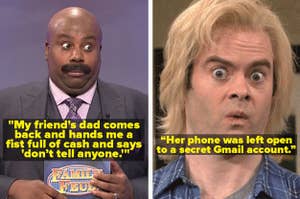 Two SNL characters reacting to these wild stories