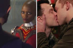 Ayo from Falcon and the Winter Soldier and Mickey and Ian kissing on Shameless