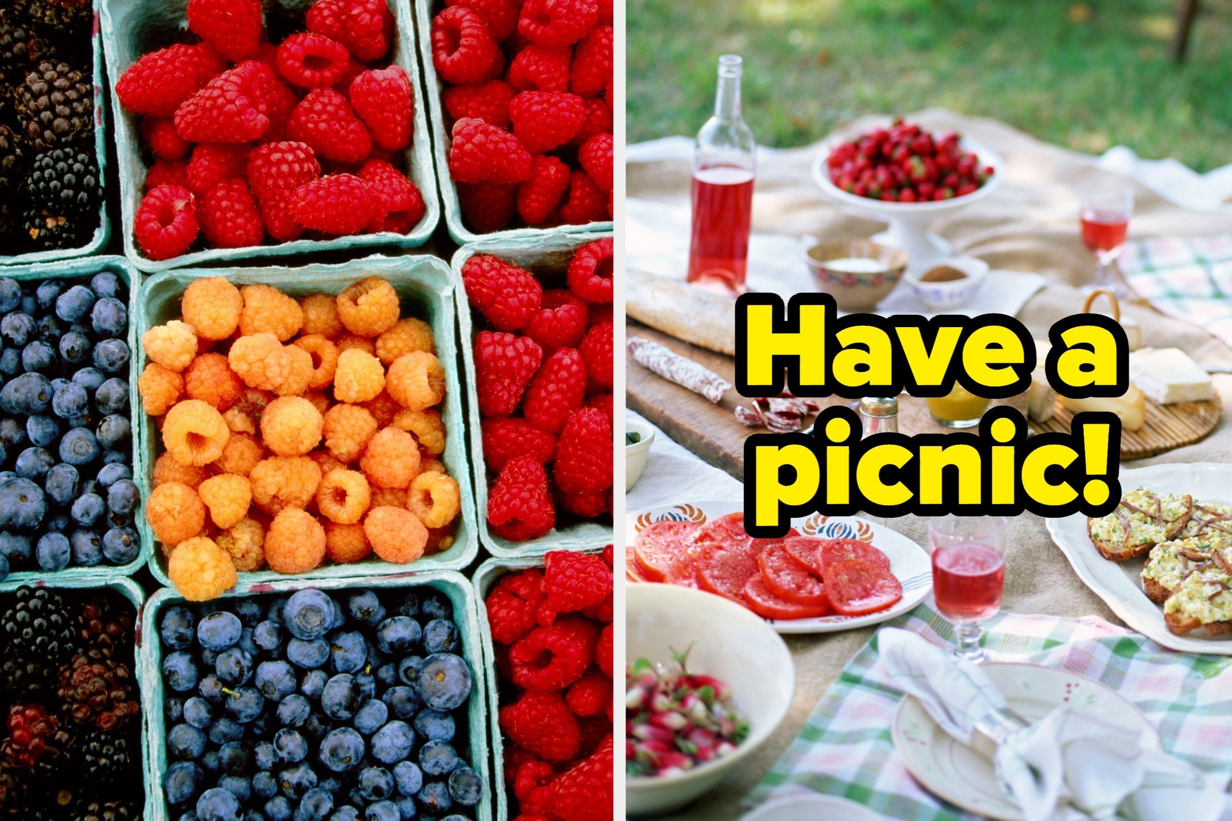 Berries and picnic with words &quot;have a picnic!&quot; 