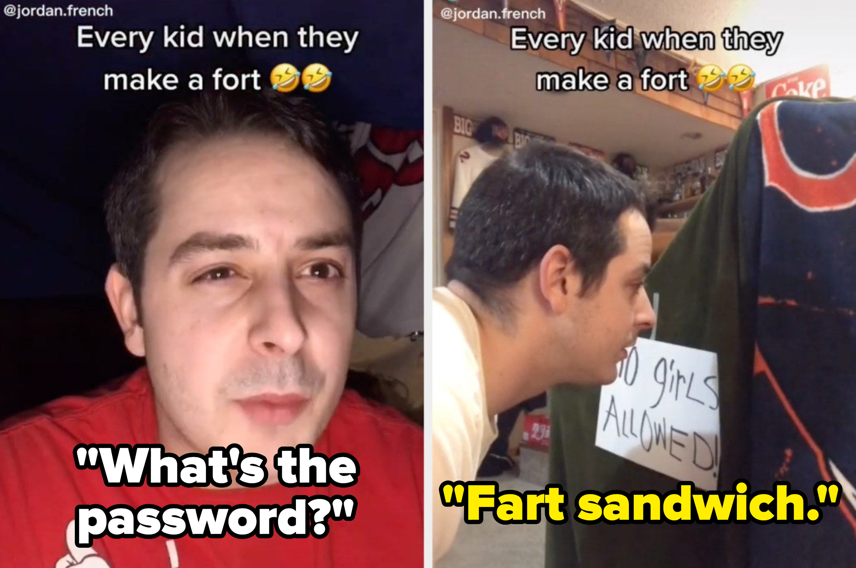 A TikToker pretends to be a kid saying, &quot;What&#x27;s the password?&quot; and then replies, &quot;Fart sandwich&quot;