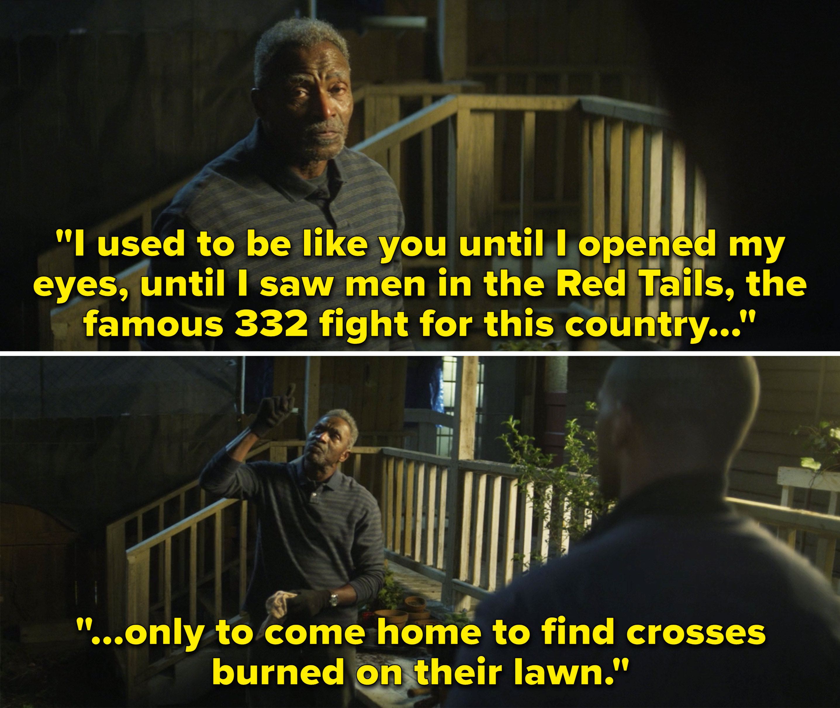 Isaiah saying he used to be like Sam until he saw the Red Tails and the famous 332 &quot;fight for this country only to come home to find crosses burned on their lawn&quot;