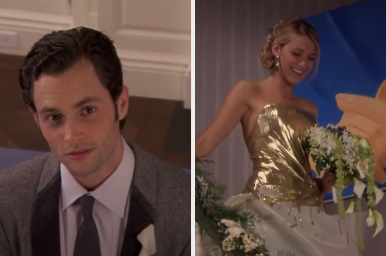 Dan admiring Serena as she comes down the stairs in her wedding dress