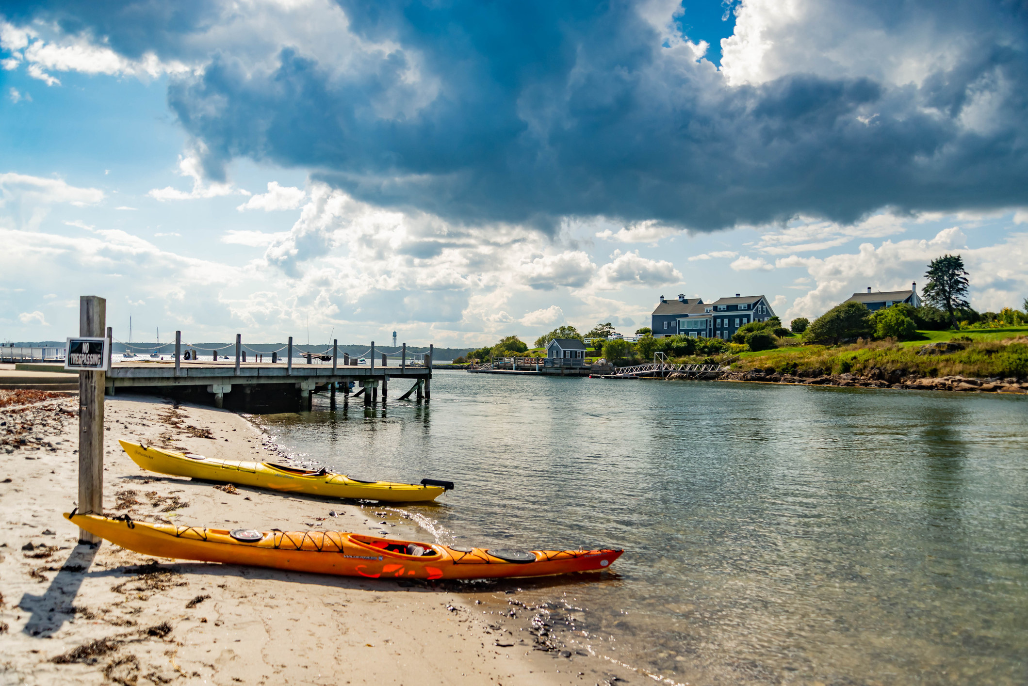 Kayaks on the beach in Maine