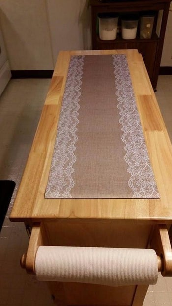 The rectangular trivet on a kitchen island