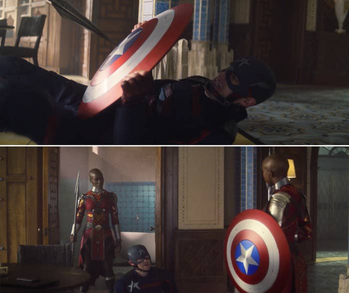 The Dora Milaje holding Captain America&#x27;s shield