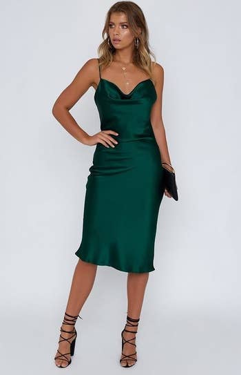 Model wearing the emerald dress