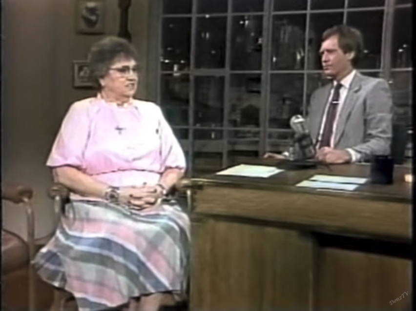 Barbara Blackburn sits next to David Letterman on his TV show