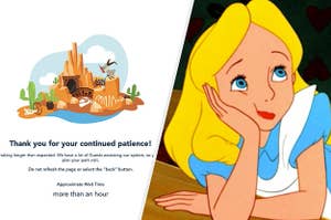 Disneyland ticket queue and Alice in Wonderland