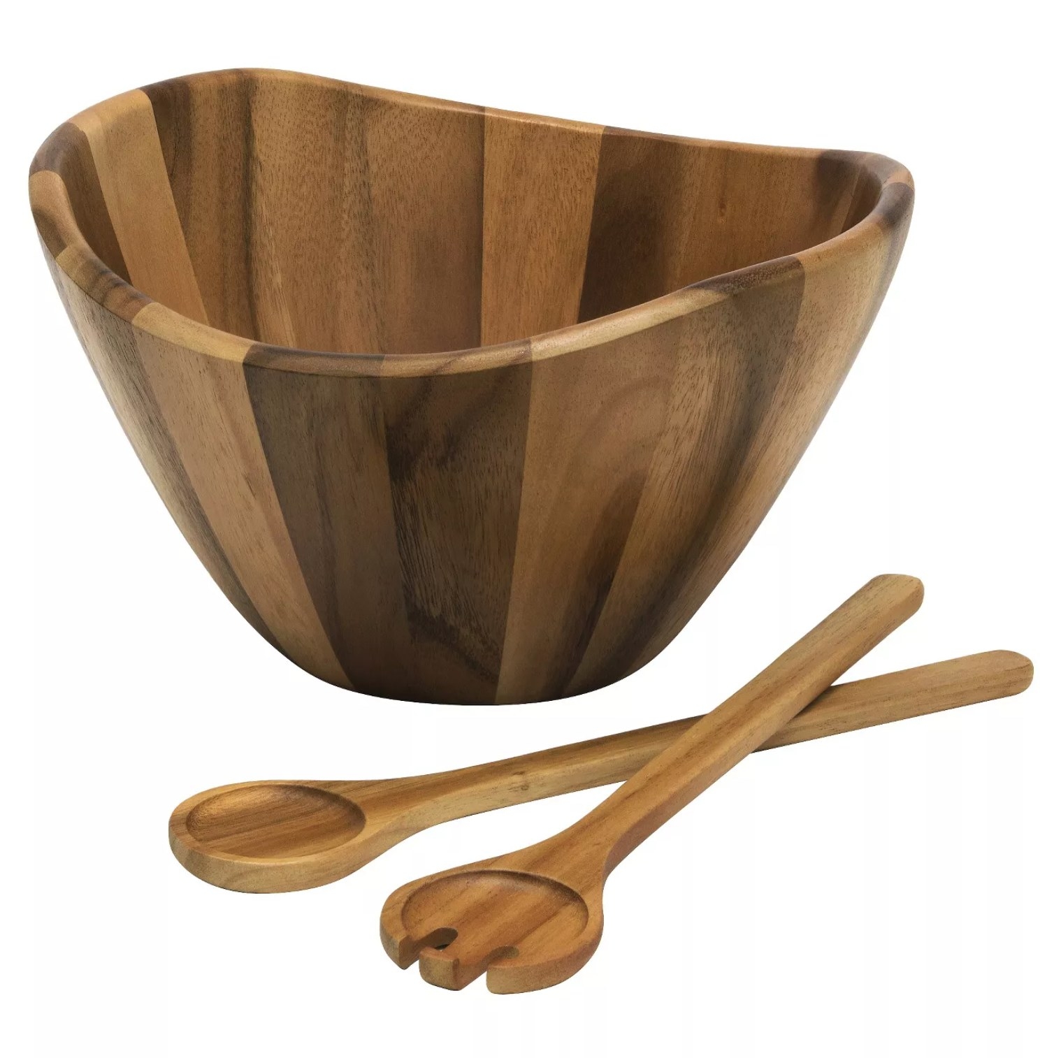 The wooden bowl and salad servers