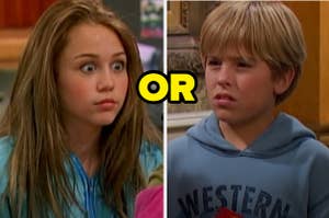 Hannah Montana is on the left with Zack on the right and "or" written in the center