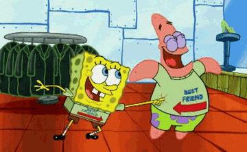 SpongeBob and Patrick wearing matching shirts that say &quot;Best Friend&quot; with arrows pointing at each other
