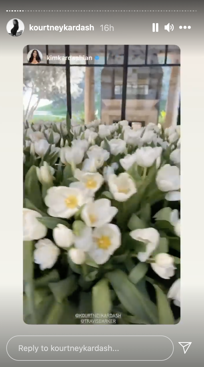 A screenshot of the flowers from Kourtney&#x27;s Instagram story