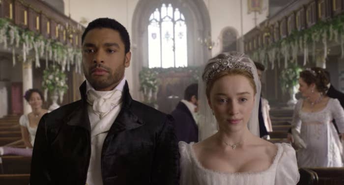 The Duke at the altar in a chapel getting married in "Bridgerton"